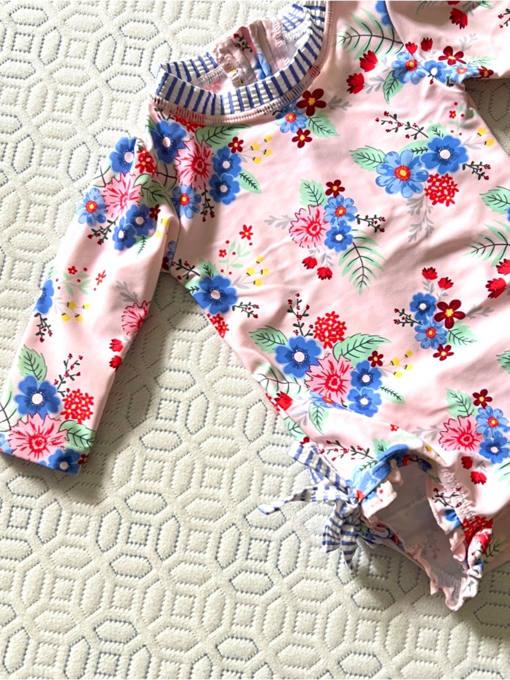 RuffleButts Rash Guard Swimsuit Girl 3-6M Pink Floral UPF50 One Piece - Picture 11 of 13